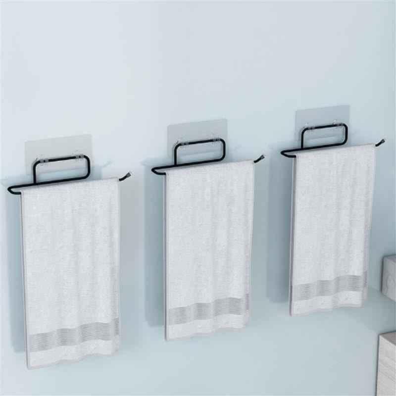 Plantex GI Steel Self Adhesive Towel Holder/Hand Towel Hanger Self Adhesive/Napkin Hanger for Wash Basin/Bathroom Accessories Black (Pack of 3)
