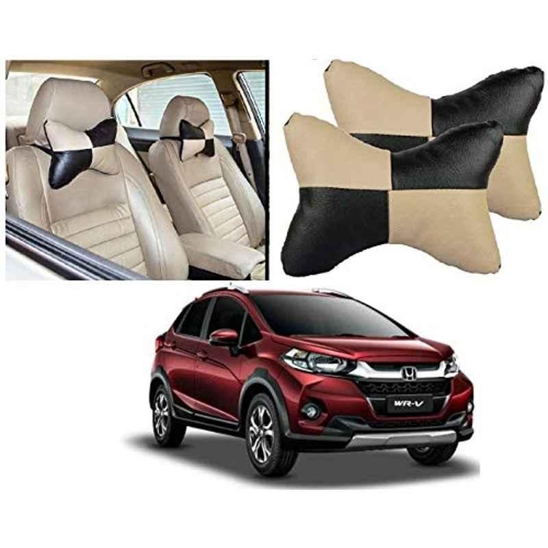 Kozdiko 2 Pcs Black & Beige Car Square Chess Design Neck Rest Seat Pillow Set for Honda WRV