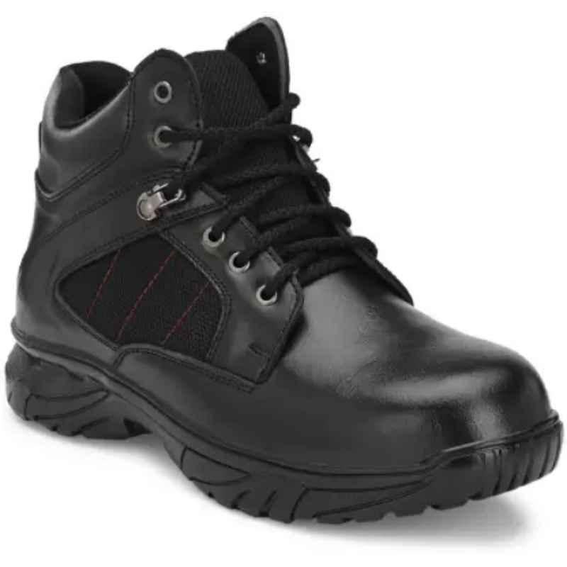 Ozarro Leather Steel Toe Black Safety Shoes, S4402BLACK, Size: 6
