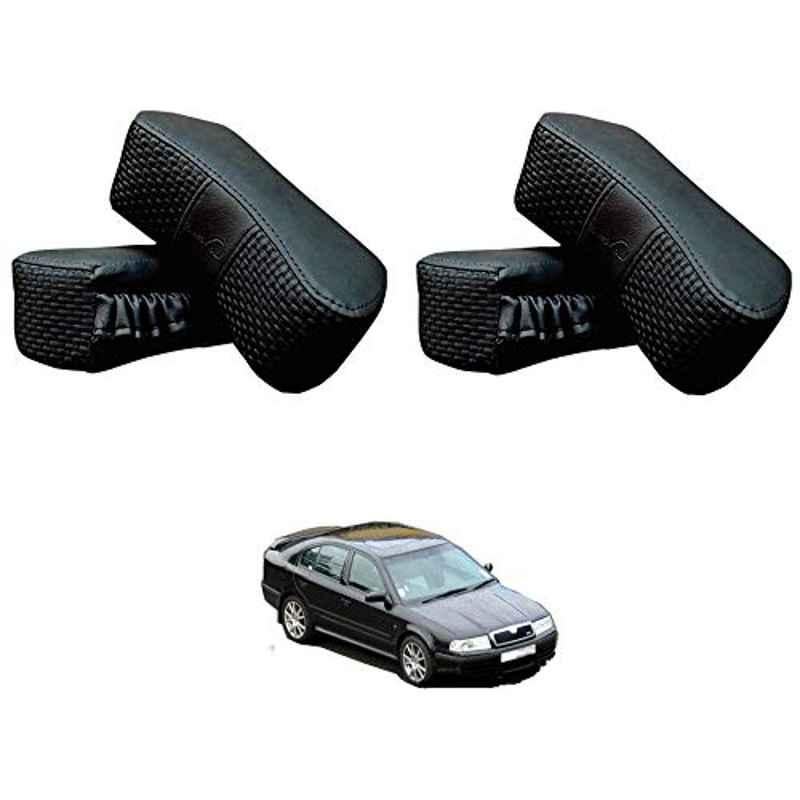 Kozdiko 4 Pcs CV Designer Black Leatherite Neck Rest Car Cushion Pillow Set for Skoda Old Octavia