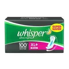 Whisper 30 Pcs White Cotton Disposable Ultra Overnight Sanitary Pad Packet, Size: XL+