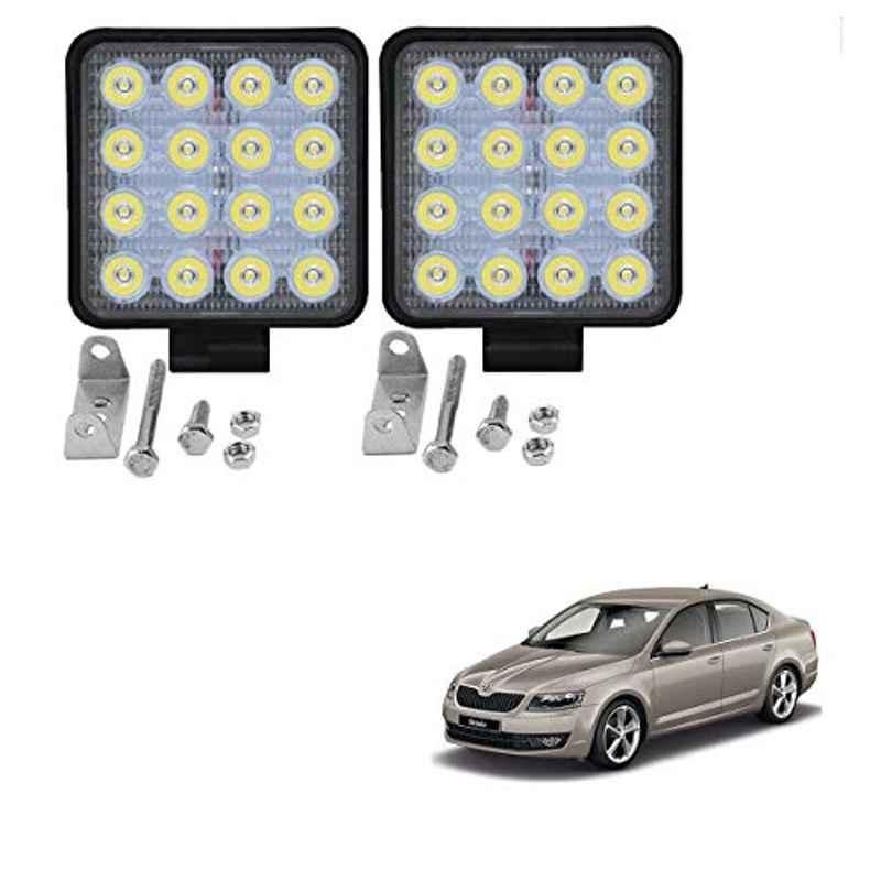 Kozdiko 2 Pcs 48W 16 LED White Bright Beam Square Fog Light Set for Skoda New Octavia (2013-Present), koz_92716