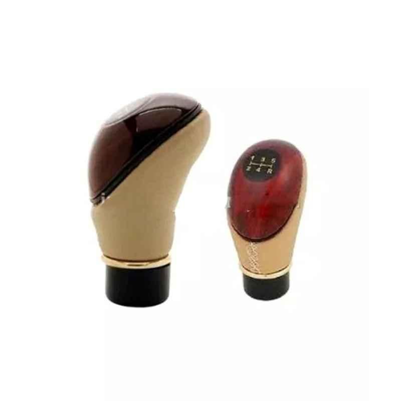 Oscar Type R Brown & Beige Leather Plastic Gear Knob Handle for Car