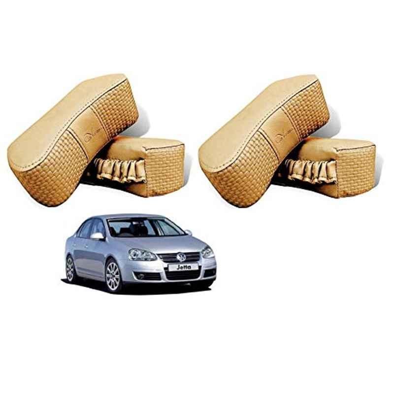 Kozdiko 4 Pcs CV Designer Beige Leatherite Neck Rest Car Cushion Pillow Set for Volkswagen Old Jetta 2008-2015
