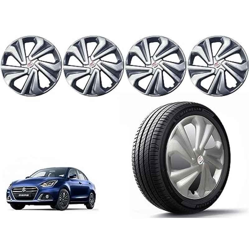 Auto Pearl 4 Pcs 14 inch Polypropylene Silver Press Type Car Wheel Cover Set with Retention Ring for Maruti Suzuki Swift Dzire 2020 Onwards, 14WC_Tiago_Silver_Dzire2020onwards