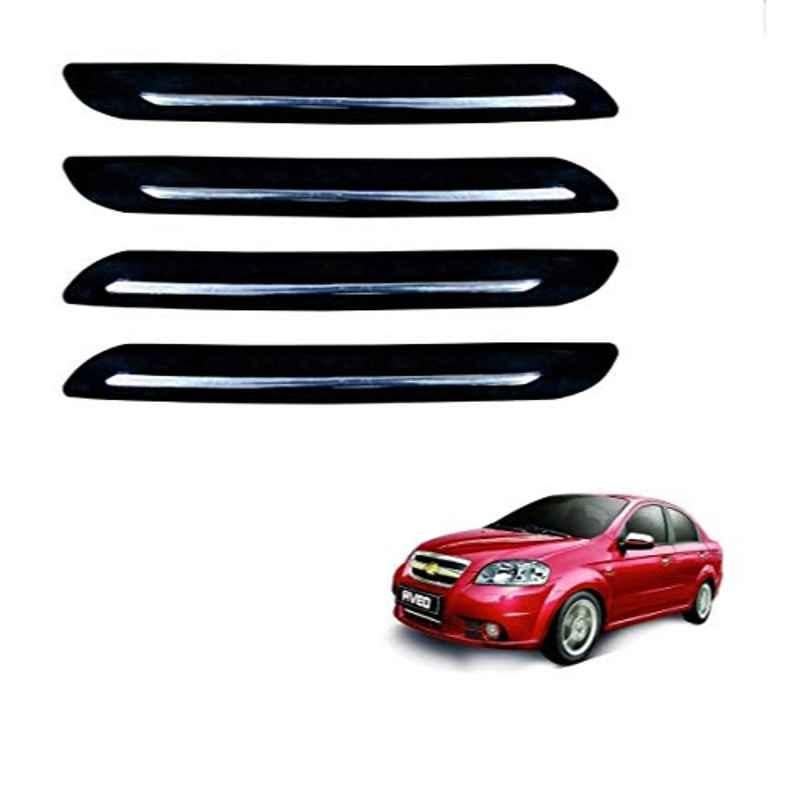 Kozdiko 4 Pcs PVC Black Car Bumper Protector Set with Chrome Strip for Chevrolet Aveo