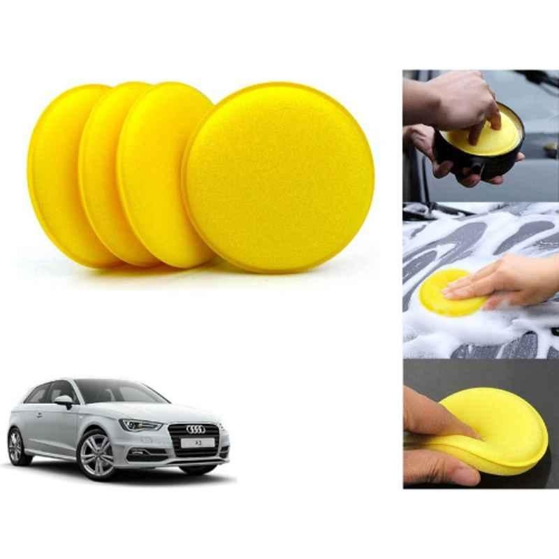 Auto Pearl Polyurethane Beige Washing & Waxing Polish Foam Sponge for A3 (Pack of 4)