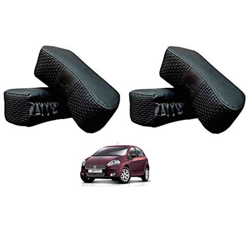 Kozdiko 4 Pcs CV Designer Black Leatherite Neck Rest Car Cushion Pillow Set for Fiat Punto