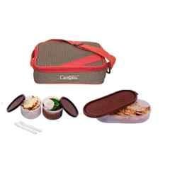 Carrolite 650ml Red & Brown Plastic Lunchbox, Brown_P-31 (Pack of 3)