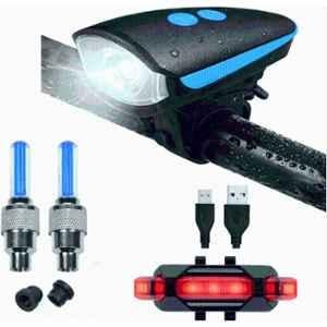 Shopeleven 1200mAh Black & Blue Rechargeable Bicycle LED Front Light, LED Tail Light & Valve Lights Combo