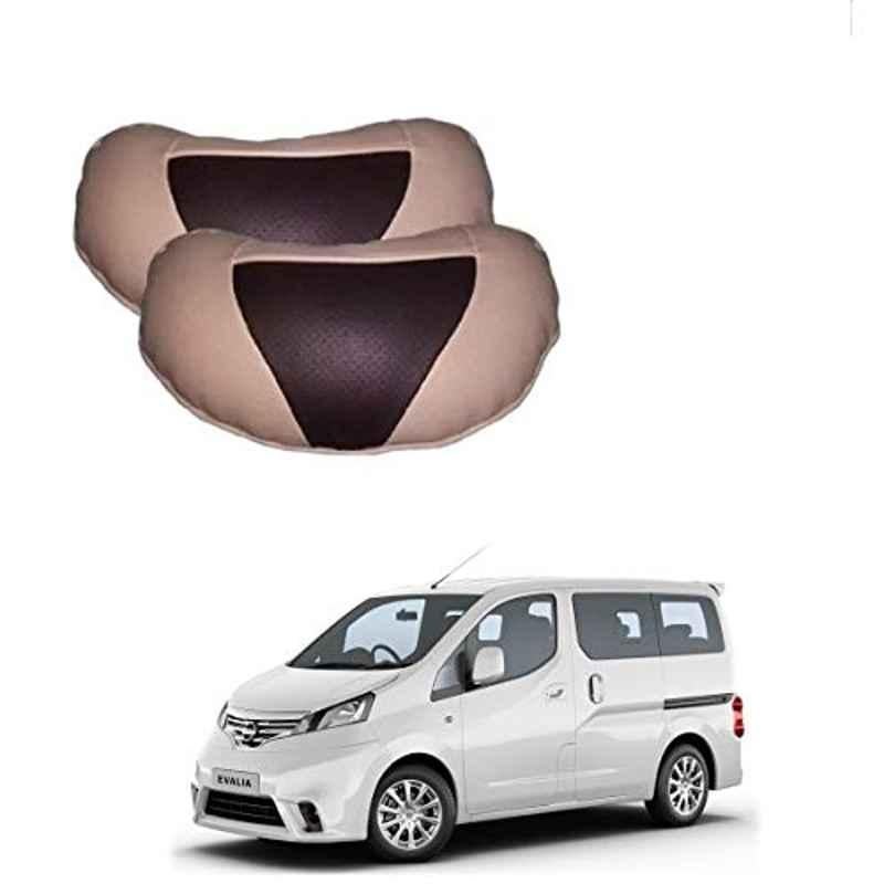Kozdiko 2 Pcs Beige & Brown Car Neck Rest Cushion Pillow Set for Nissan Evalia