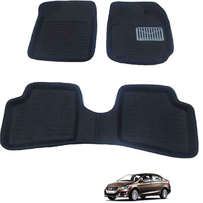 Kozdiko 3 Pcs 4D Black Car Foot Mat Set for Maruti Suzuki Ciaz, koz_24646