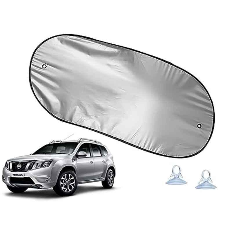 Auto Pearl Polyester Black & Silver Rear Window Sun Shade Curtain with Storage Pouch for Nissan Terrano