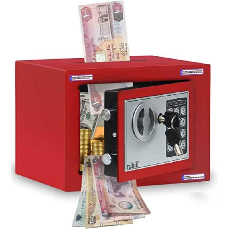 Rubik 17x23x17cm Alloy Steel Red Cash Deposit Safe Box with Key & Pin Code