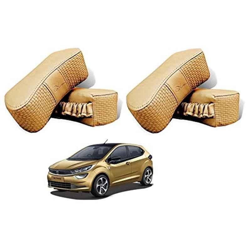 Kozdiko 4 Pcs CV Designer Beige Leatherite Neck Rest Car Cushion Pillow Set for Tata Altroz