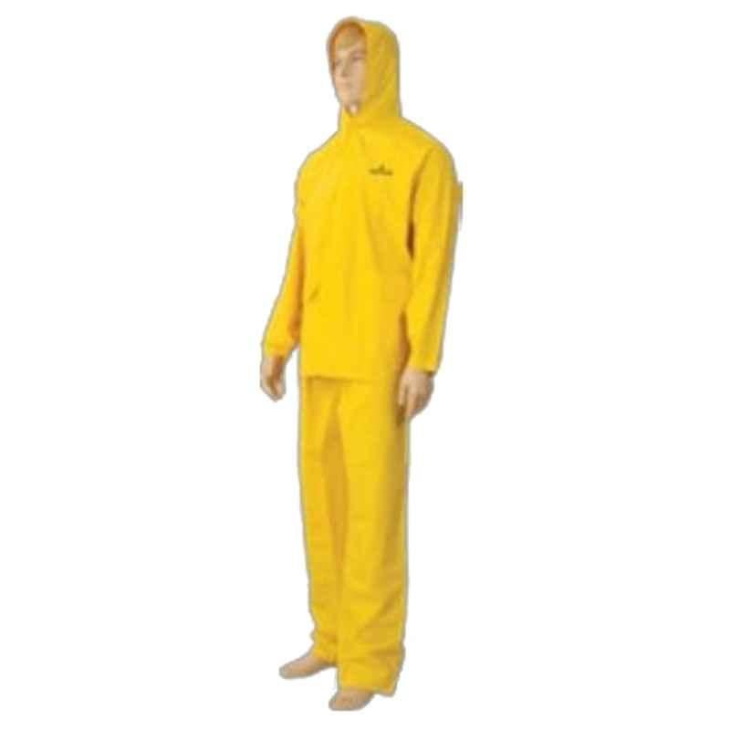 Techtion Monsoon Suit Drypro Heavy Duty PVC Polyester Rain Suit, Size: L, Yellow