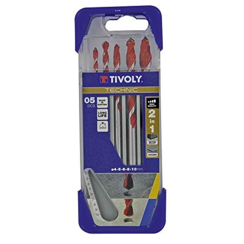 Tivoly 5 Pcs 4-10mm Red & Grey 2-in-1 Technic Drill Set for Concrete Tiles, 10913070002