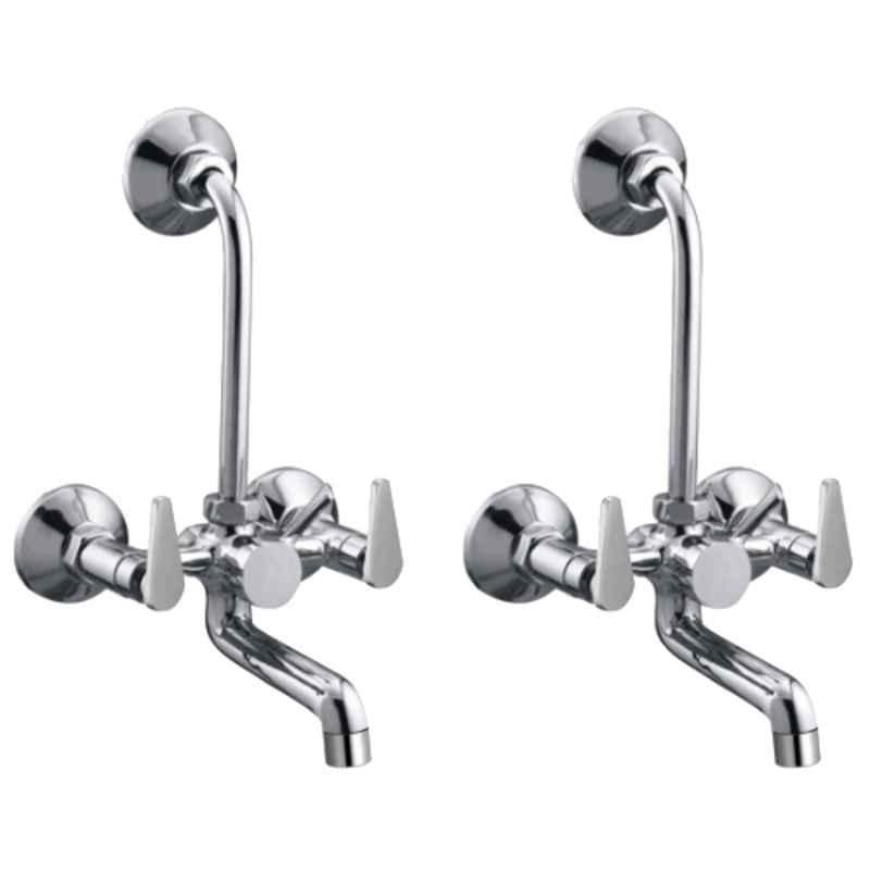 Drizzle Vista 1/2 inch Brass Chrome Finish 2 in 1 Wall Mixer with L Bend Faucet, Foam Flow & Quarter Turn (Pack of 2)