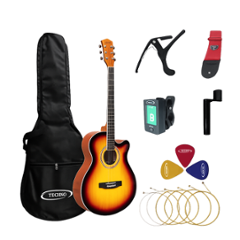 Techno 40 inch Cutaway Body Shape Basswood Sunburst Right Hand Orientation Acoustic Guitar with Accessories, RJ-10240CG