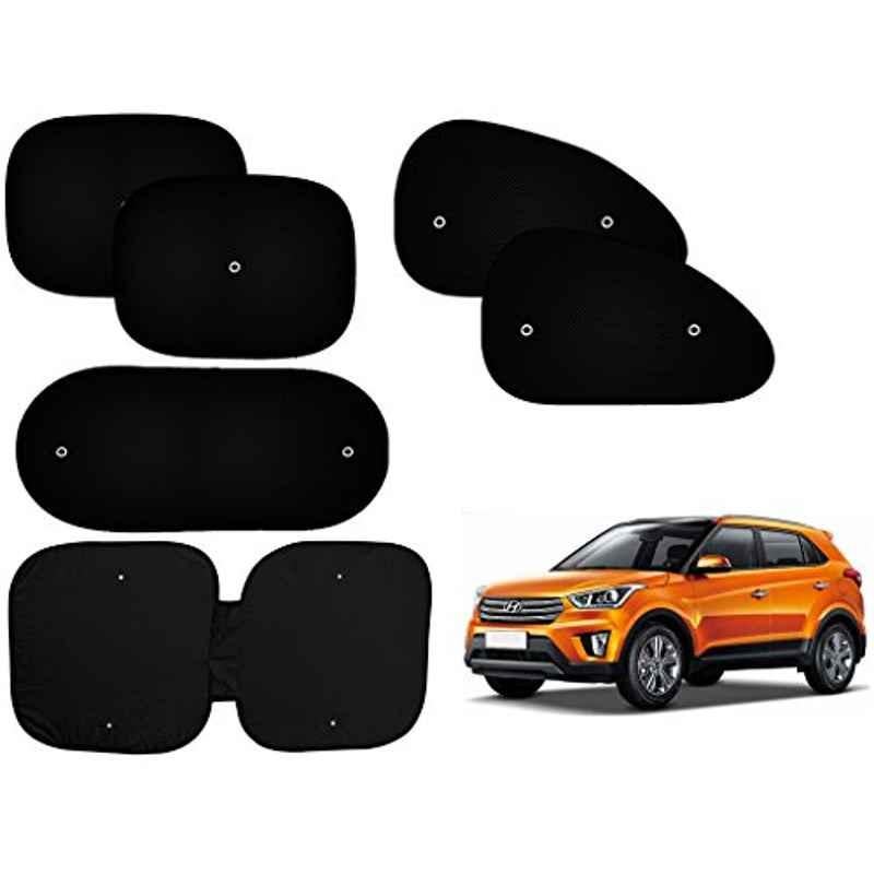 Auto Pearl 6 Pcs PVC & Mesh Black Window, Front & Rear Sun Shade Set for Hyundai Creta 2019, Front_Chipku_6Pcs_Creta