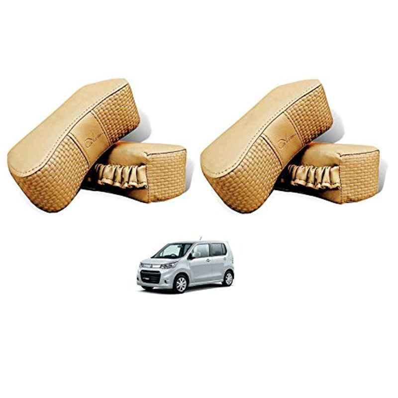 Kozdiko 4 Pcs CV Designer Beige Leatherite Neck Rest Car Cushion Pillow Set for Maruti Suzuki WagonR Stingray