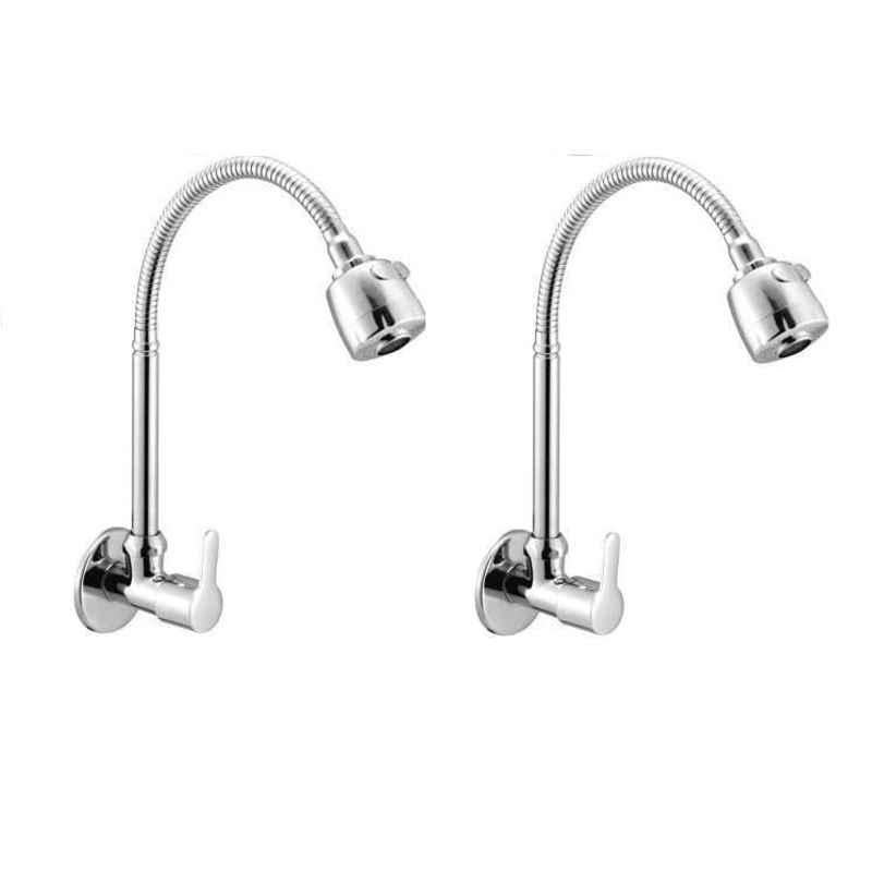 Acrome Flora Brass Chrome Finish Flexible Sink Cock with Rain Spray Spout & Flange (Pack of 2)