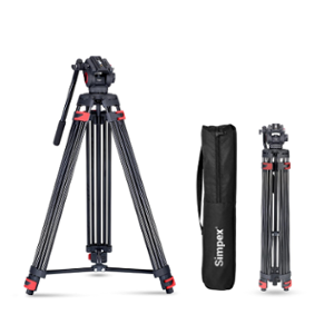 Simpex DV-9000 Black Professional Heavy Duty Video Tripod with 2-Way Pan Head, 7ft Adjustable Height, 15kg Load Capacity, Quick Release Plate, Bubble Level for DSLR, Camera & Camcorder