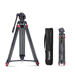 Simpex DV-9000 Black Professional Heavy Duty Video Tripod with 2-Way Pan Head, 7ft Adjustable Height, 15kg Load Capacity, Quick Release Plate, Bubble Level for DSLR, Camera & Camcorder