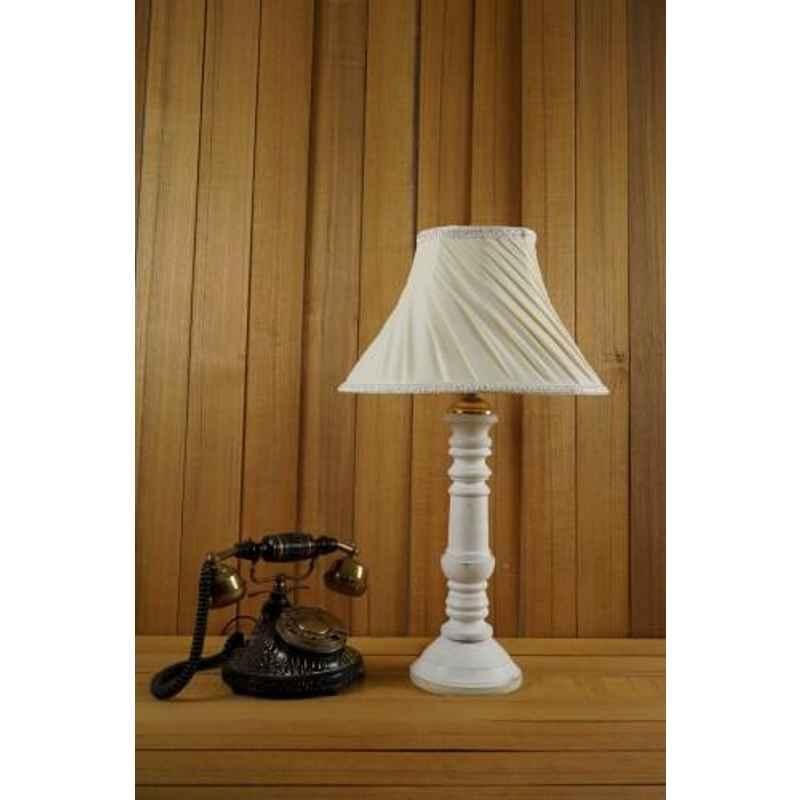 Tucasa Mango Wood White Table Lamp with 12 inch Polycotton Off White Pleated Shade, WL-131