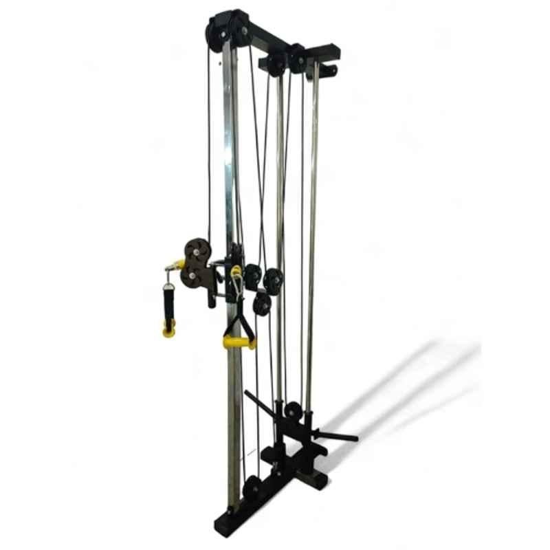 GYM24 Equipment Model-7 Alloy Steel Black & Silver Wall Mounted Single Tower Cable Cross Dual Pully Machine