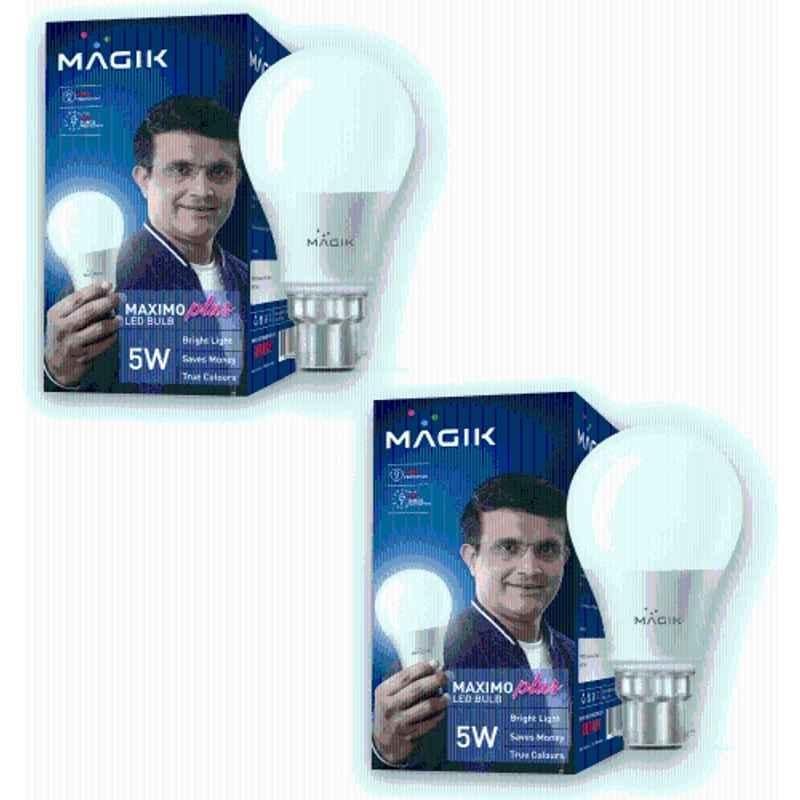 Magik Maximo Plus 5W 6500K B22 Cool White LED Bulb (Pack of 2), LUMAP005C4131E2