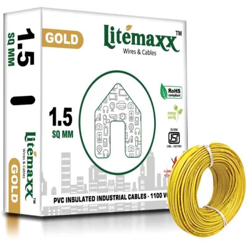 Litemaxx Gold 1.5 Sqmm PVC Yellow Housing Wire, Length: 90m
