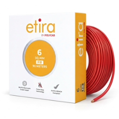 Polycab Etira 6 Sqmm 90m Red Single Core FR Multistrand PVC Copper Insulated Unsheathed Industrial Cable