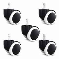 Woodberg 5 Pcs Revolving Chair Non-Threaded Pin Type Universal Nylon Black & White Twin Caster Wheels Set, PF-6933