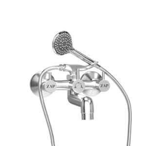 ZAP Elixir 2-in-1 Brass Wall Mixer with Crutch, Multi Flow Hand Shower & 1.5m SS Hose Pipe