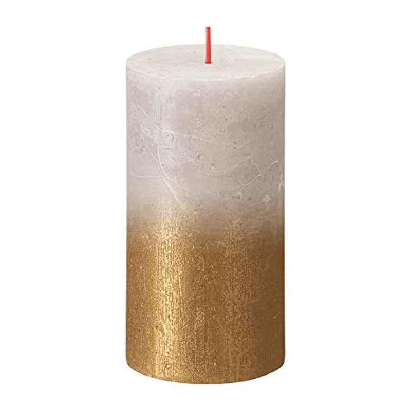 Bolsius Rustic Sunset Paraffin Wax Sandy Grey & Gold Pillar Candle, 210303, Size: Medium