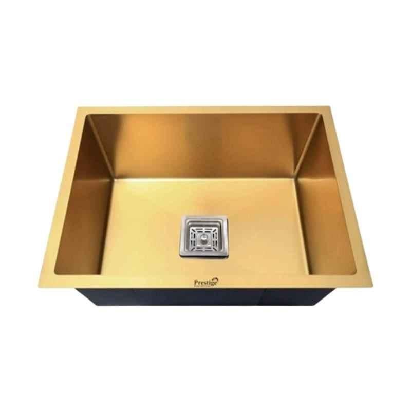 Prestige Stainless Steel 304 Kitchen Sink, Single Bowl, 24x18x10 inch, Gold Finish, Deep Kitchen Wash Basin for Modular Kitchen
