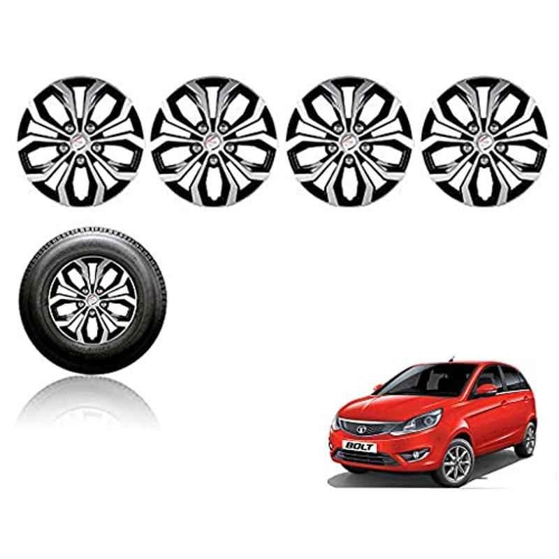 Auto Pearl 4 Pcs 14 inch ABS Silver & Black Press Fitting Wheel Cover Set for TATA Bolt