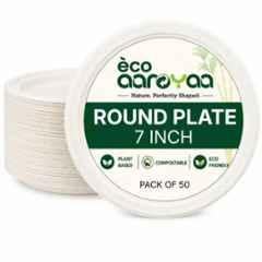 Eco Aaroyaa 7 inch Bagasse Round Disposable Plates (Pack of 50)
