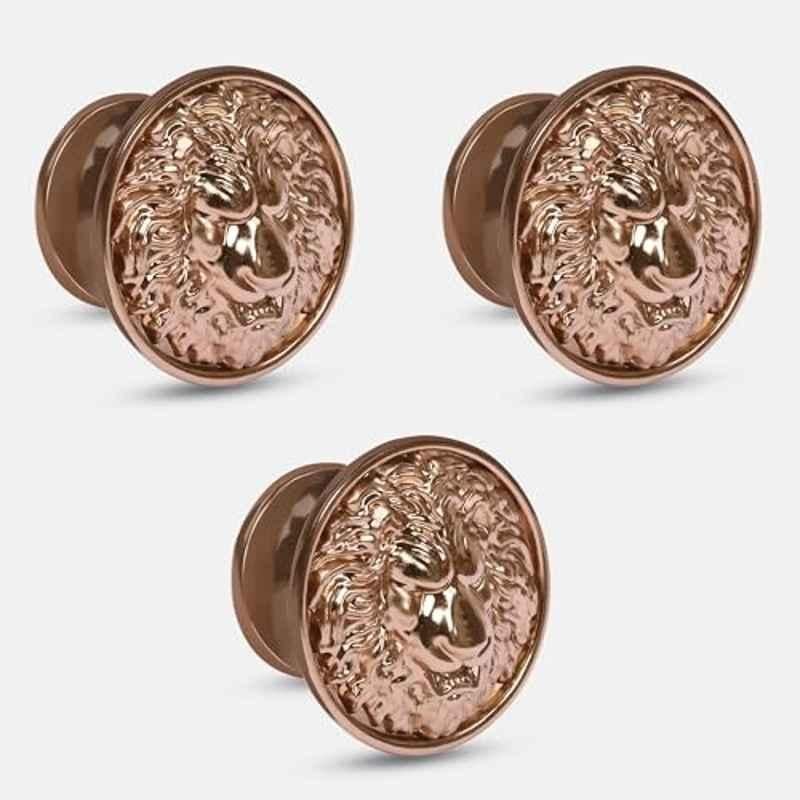 Plantex Lion Face Knobs for Drawer & Cabinets Set Knob | Kitchen Cabinet Knobs | Round Drawer Pulls and Knobs- (Pack of 3) Pcs Rose Gold