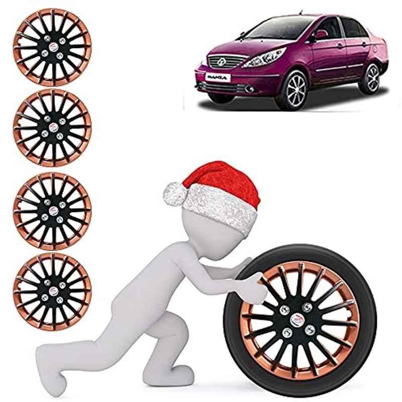 Auto Pearl 4 Pcs 15 inch ABS Copper & Black Press Fitting Wheel Cover Set for TATA Manza