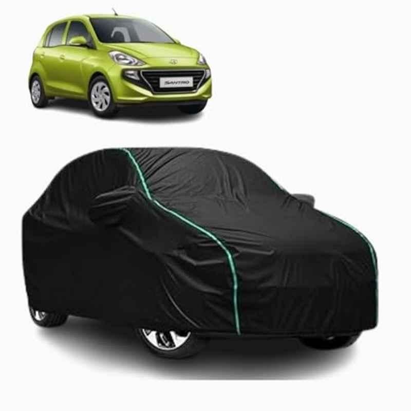 Aarex Auto Polyester Black 100% Waterproof Car Body Cover with Mirror Pocket for Hyundai Santro (2015-2026) Model