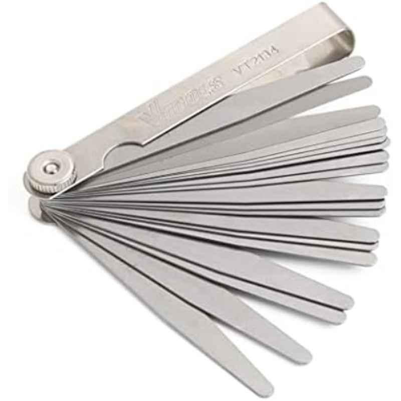 VTOOLS 0.05-1.00mm Stainless Steel Silver Chrome Dual Marked Metric Feeler Gauge, VT2134