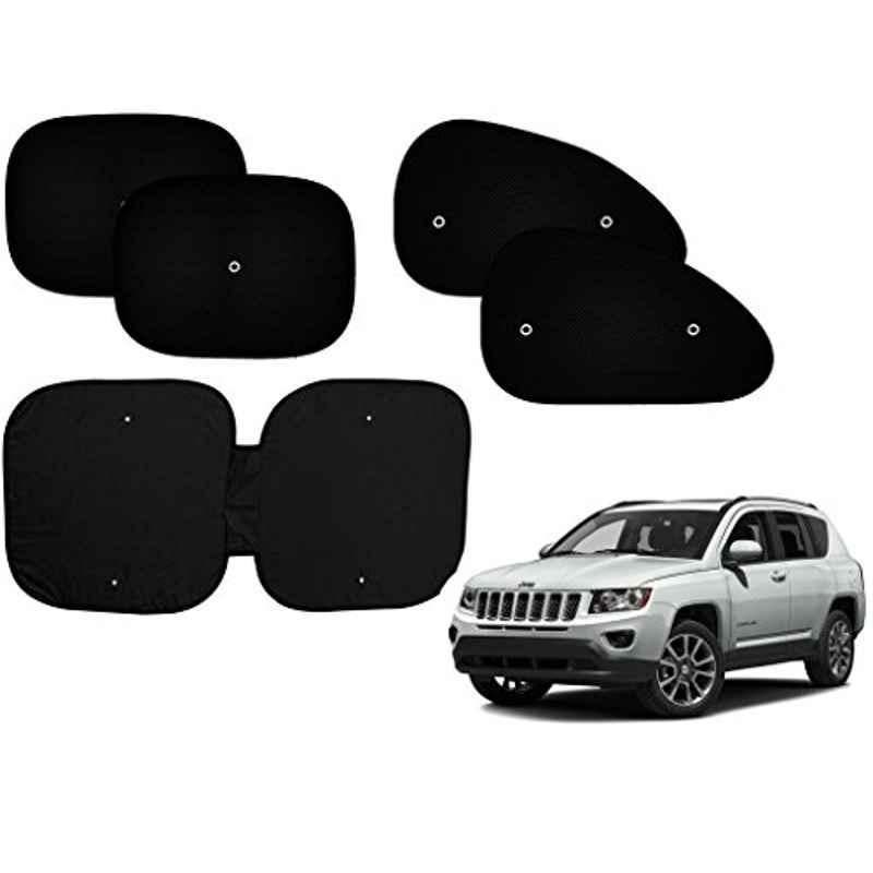 Auto Pearl 5 Pcs PVC & Mesh Black Window & Front Sun Shade Set for Jeep Compass, Curtain_Chipkoo_4+1_JCompass