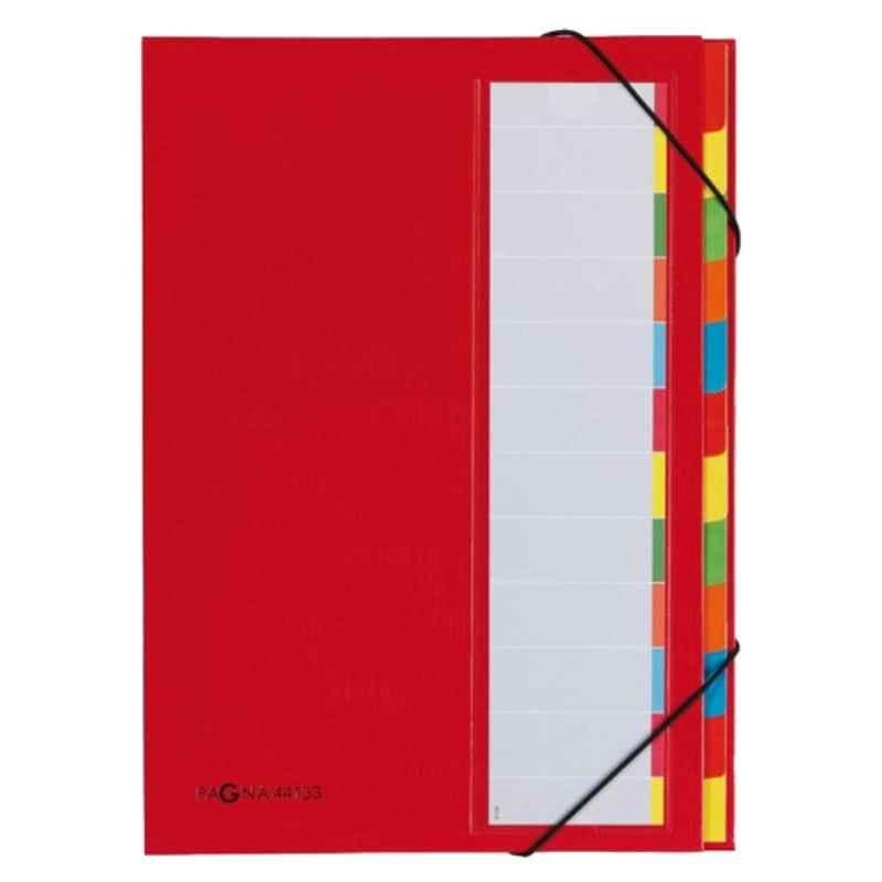Pagna A4 Red 12 colored tabs Filing Book with elastic fastener