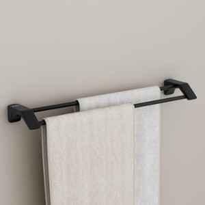 Plantex Space Aluminium Dual Towel Rod for Bathroom/Towel Holder/Towel Hanger/Towel Stand/Bathroom Accessories Set 971, Black