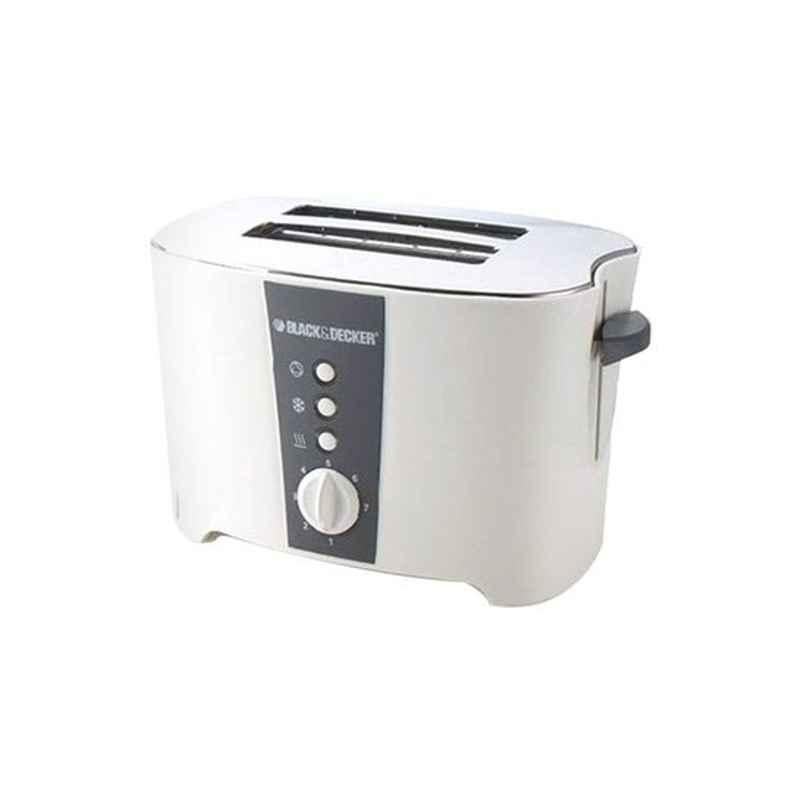 Black & Decker 800W 240V White & Grey Bread Toaster 2 Slice with Crumb Tray, 1415-020