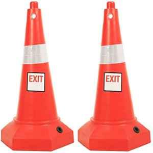 Ladwa 770mm Plastic Red 5kg Heavy Base Road Traffic Safety Cone with Exit Sign & Two Night Visible Reflective Strips (Pack of 2)