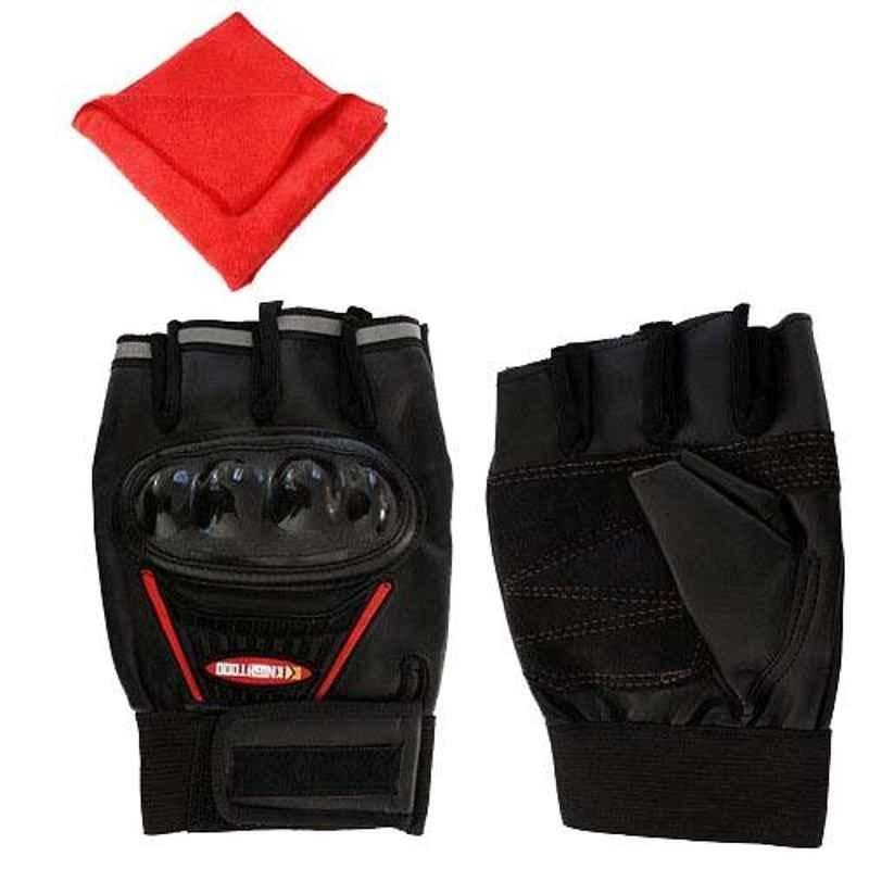 AllExtreme EXKHGBL Black Large Unisex Half Finger Gloves with Grip Lock Padding