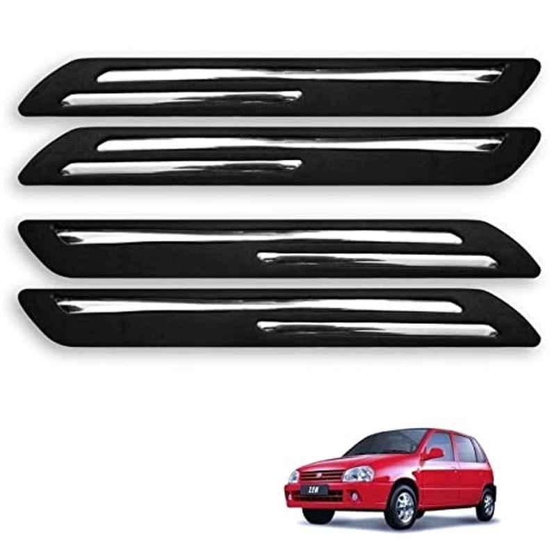 Kozdiko 4 Pcs Rubber Black Double Chrome Strips Car Bumper Protector Guard Set for Maruti Suzuki Zen